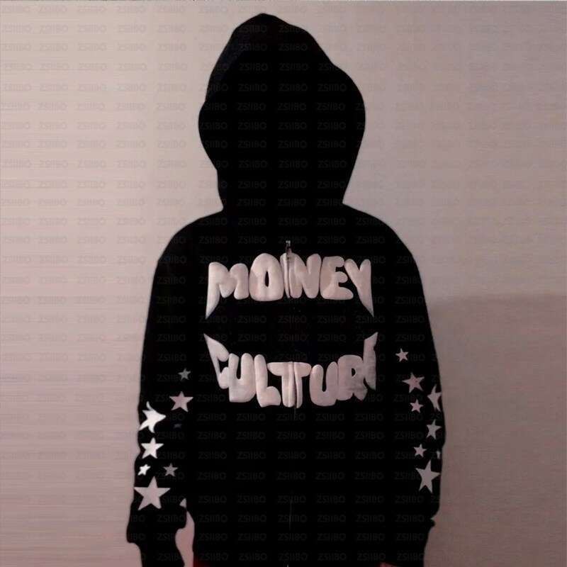 Street Hip Hop Gothic Hoodie Personalized Letter Star Printed Cardigan