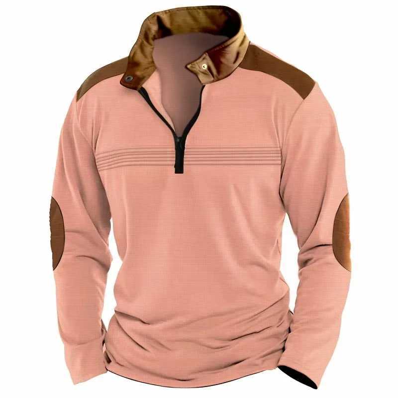 2025 Cross-border Mens Patchwork Pullover Zipper Solid Color POLO Shirt Zipper Long-sleeved Sports Polo Shirt Crazy Street Casual W250616