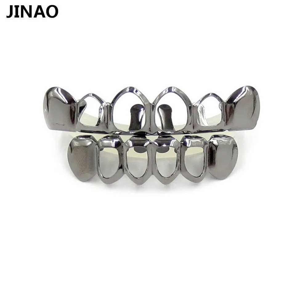 JINAO New Pure Gold Galvanized Tooth Grill Hollow Open Face Grill CS Top and Bottom Grill Set Gift W241227