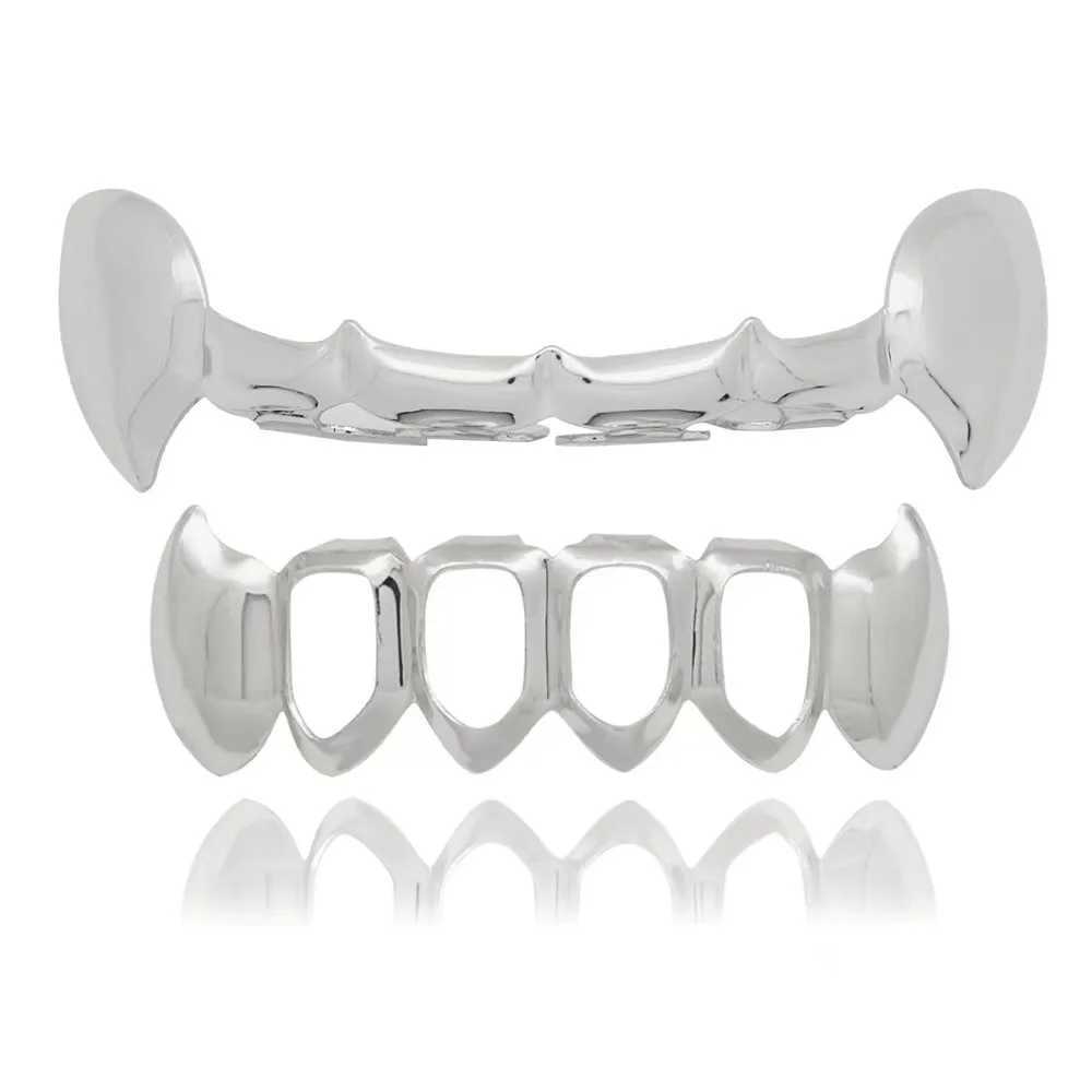 Hip-hop copper-plated tiger teeth half-bite retainer men women with Halloween false teeth props accories teeth jewelry W241227