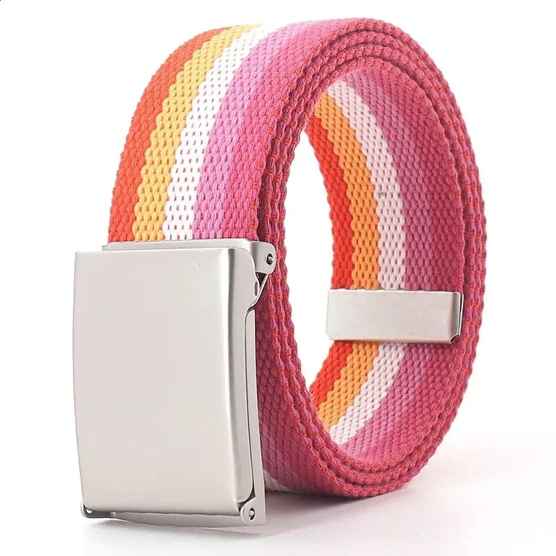 Rainbow Stripes Canvas Belt Jeans Waistband Adjustable Outdoor Travel Metal Buckle for Women Multicolor 241225