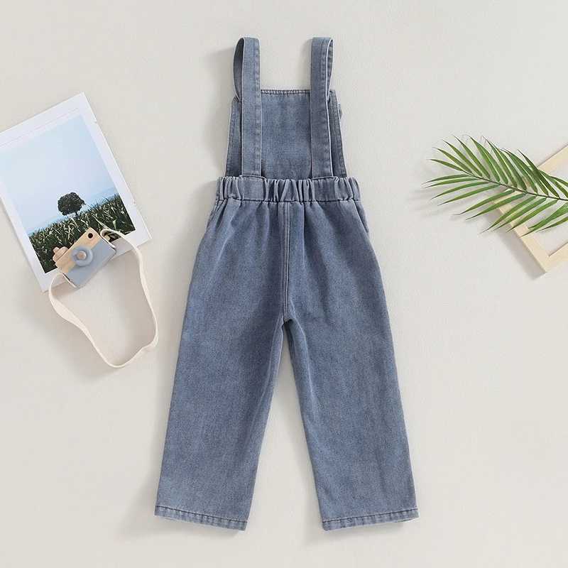 FOCUSNORM 3-7Y Preschool Girls Denim Top Pants Sleeveless Front Pocket Jeans jumpsuit W241227