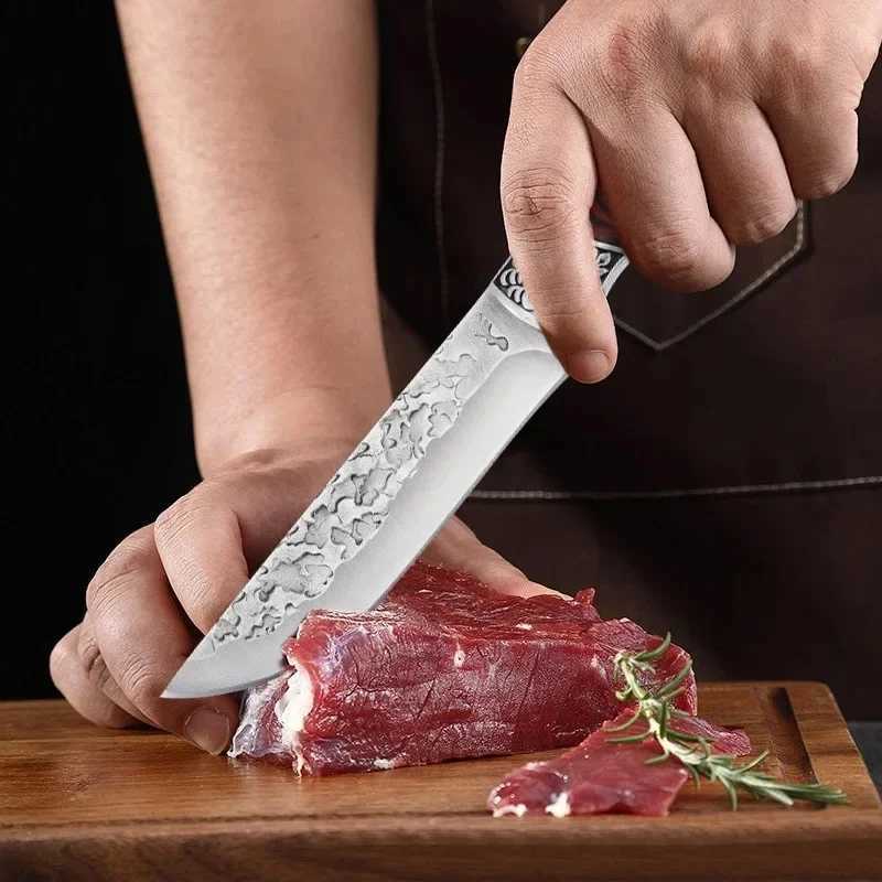 Stainless steel manual meat cutter forged but kitchen knife fruit stand fishing portable barbecue knife cover Y241227
