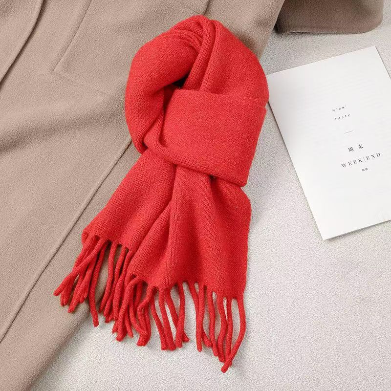 T034 wool scarf solid color tassel autumn and winter warm simple versatile neck scarf