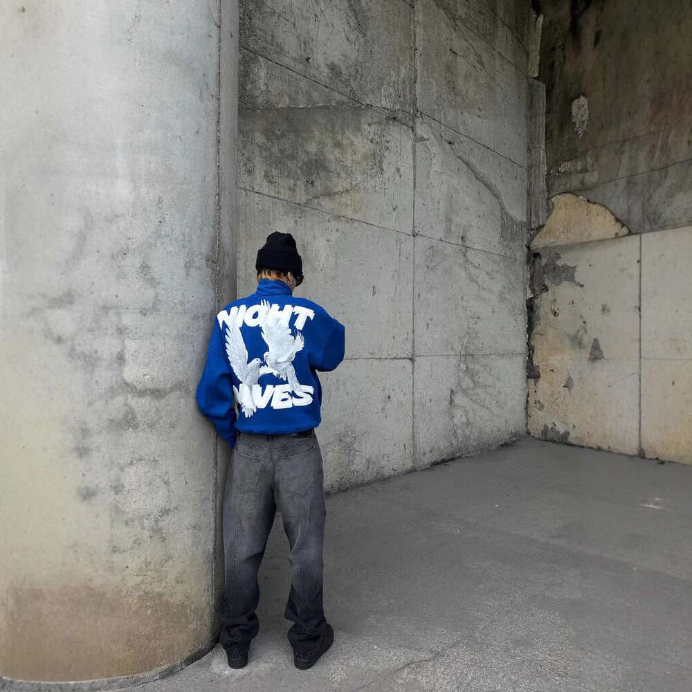 Y2K letter printed street half zip hoodie loose jacket for men and women
