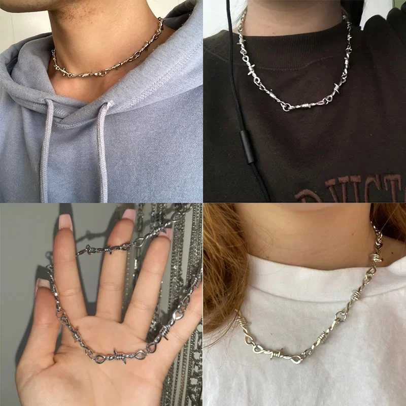 New Tiny wire thorns iron unisex necklace ladies hip-hop gothic punk style baed wire small thorn chain collar giftXJ241227