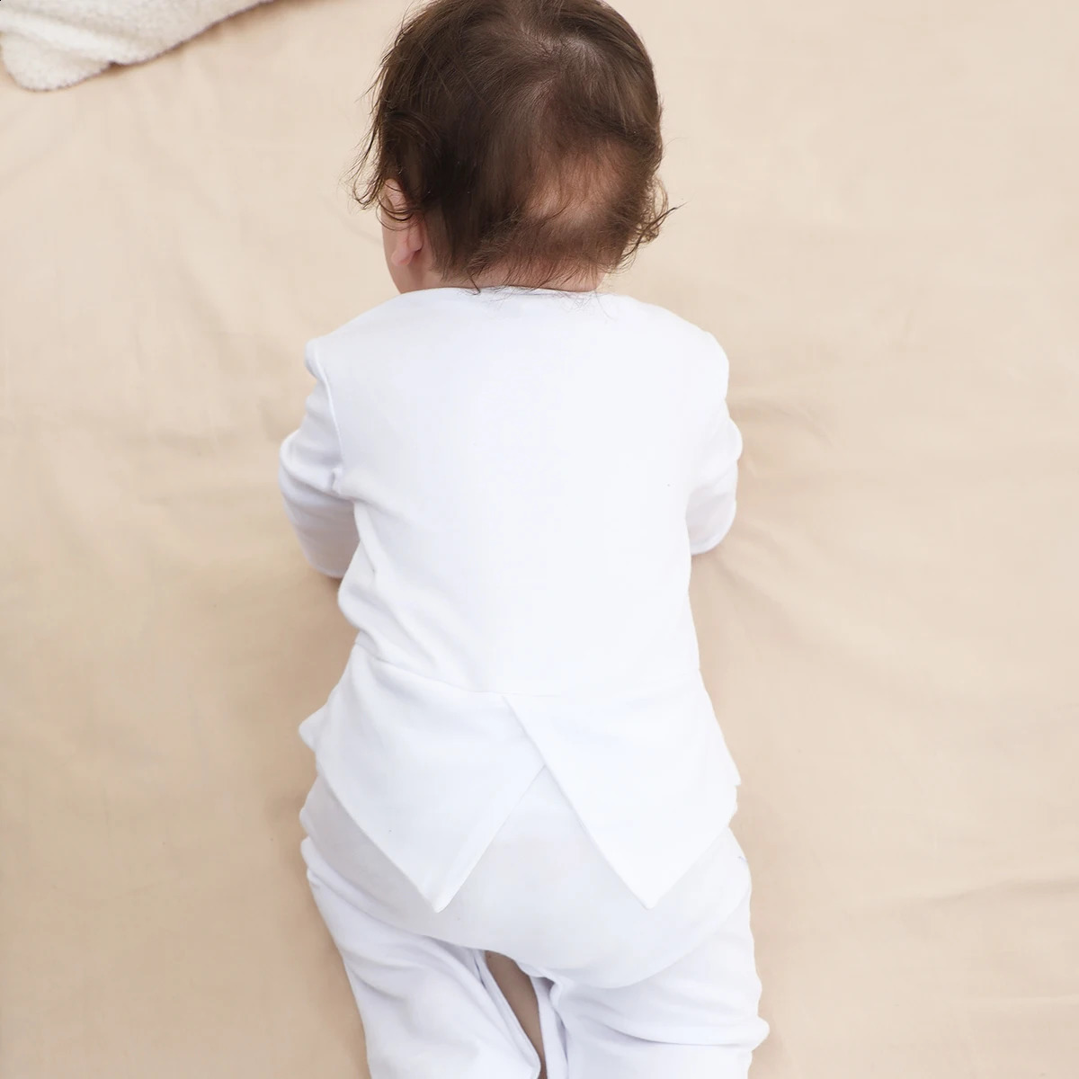 Baby Baptism Outfit Boy Infant Elegant Chic Tuxedo Gentleman Wedding Formal Footie White One Piece Suit born To 9 Months 241226