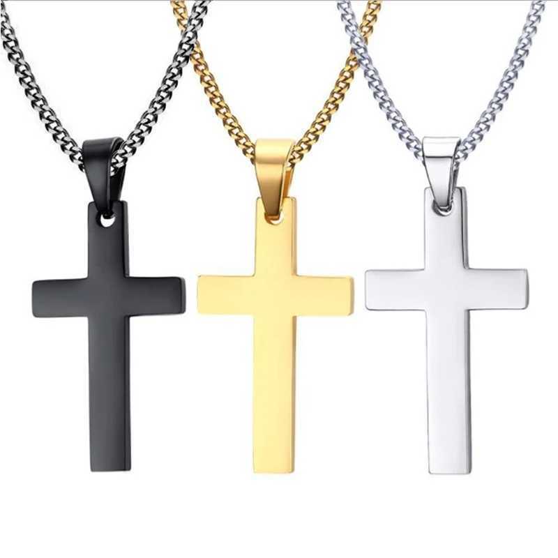 Fashion Stainl Steel Cross Pendant Necklace For Women Men Link Chain Charm Necklace Cool Boys Girls Punk Hip Hop Jewelry GiftXJ241227