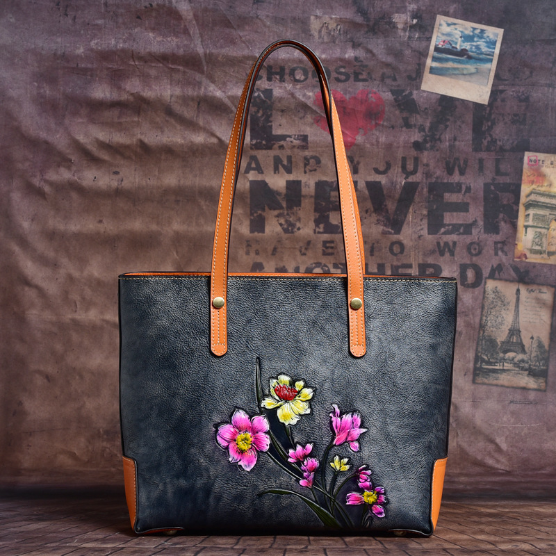2023 New Women's Head Layer Tote Single Shoulder Multi functional Cow Leather Bag