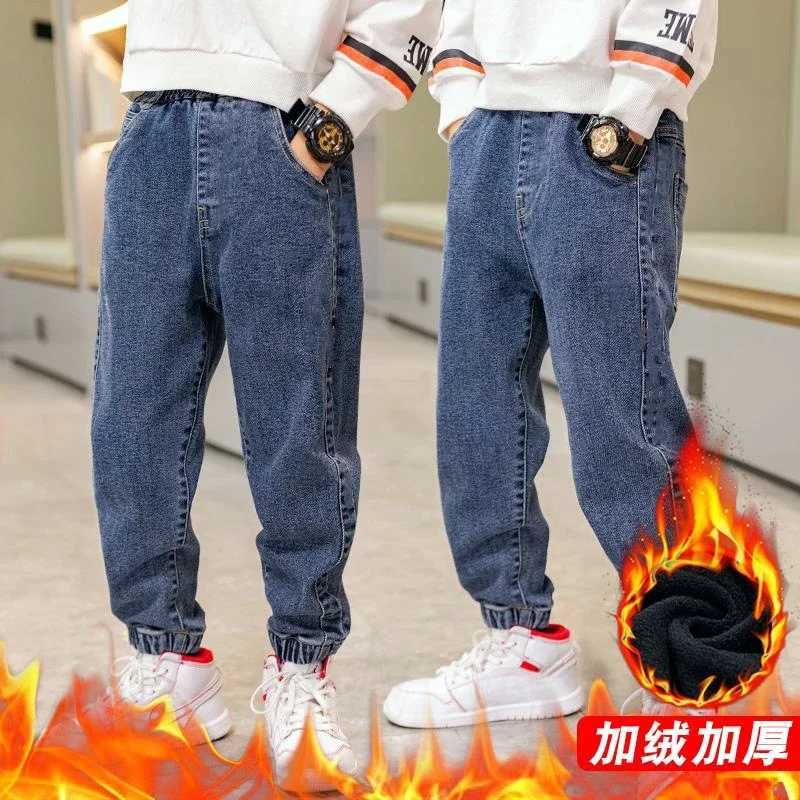Childrens winter jeans plus velvet thickening childrens warm casual denim trousers Christmas gifts for boys W241227