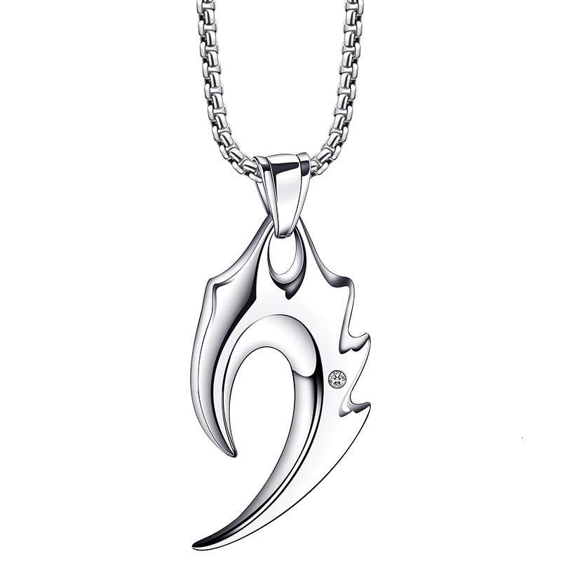 Wolf Tide Korean Version Titanium Stainless Steel Geometric Flame Shaped Pendant Necklace Choker Jewelry Short Chain Love Bijoux Wholesale