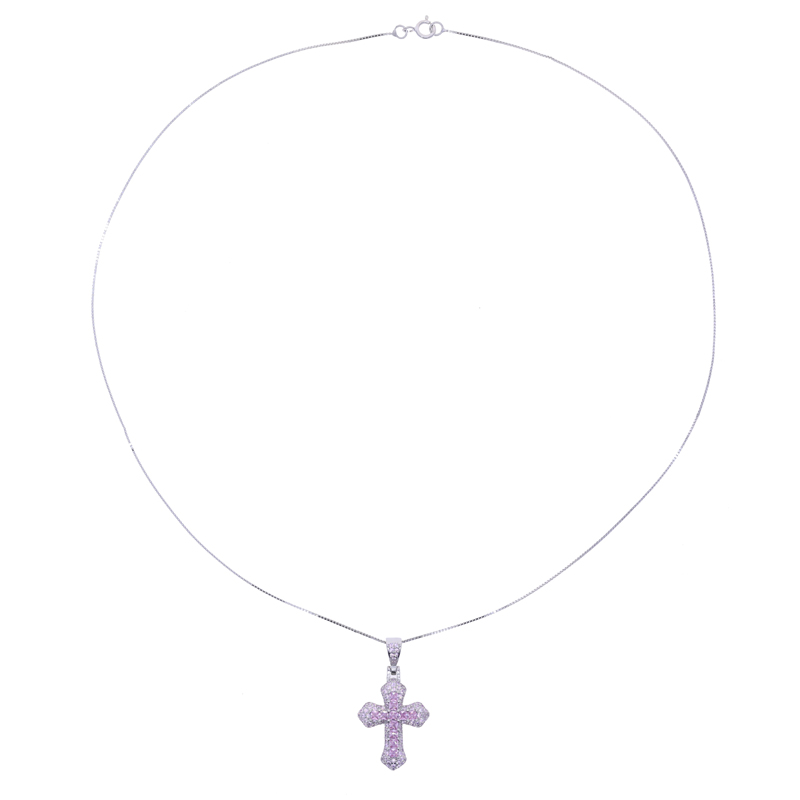 sdzstone Real 925 Sterling Silver Cross Pendant Micro Pave Bling Cz Pink White Cubic Zirconia Necklace for Women Classic Fashion