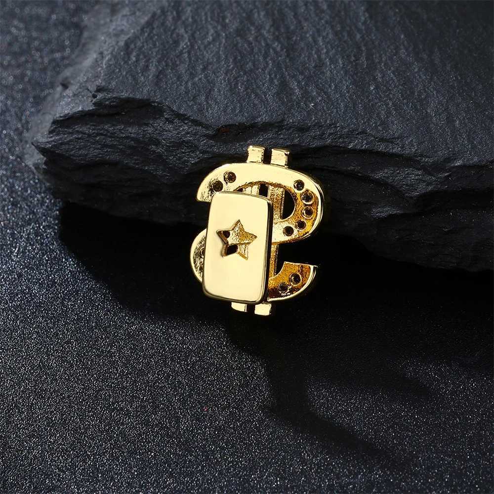 D Z Hip Hop 2pcs/lot Single Dollar Teeth Grillz For Men Women d Out Cubic Zircon Dental Grills Tooth Cs Party Bo Jewelry W241227