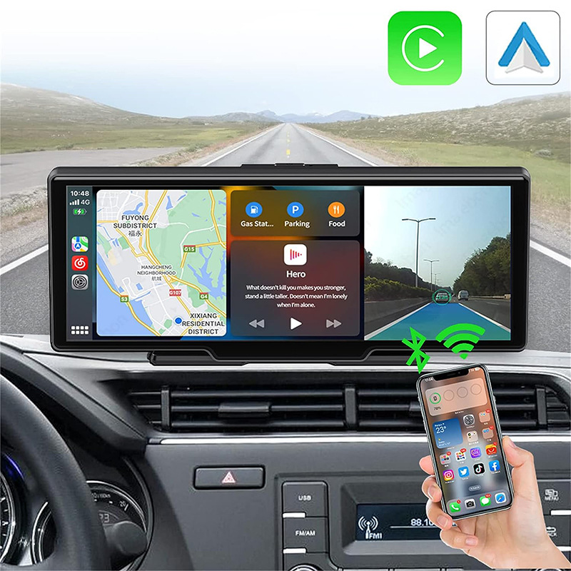 HD Touch 10.26 Car CarPlay & Android Auto Video Monitor Navigation, Mirror Link, 64GB DVR, 1080p Front & Rearview Vehicle Cameras
