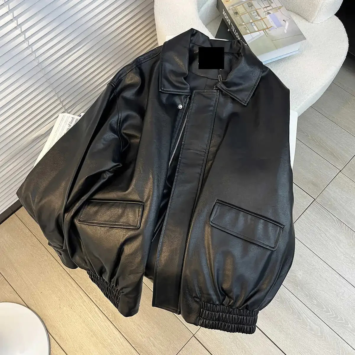 Coffee Color Leather Jacket Loose Fit Casual Style American Vintage Motorcycle Top For Men Hong Kong Sprin 241227