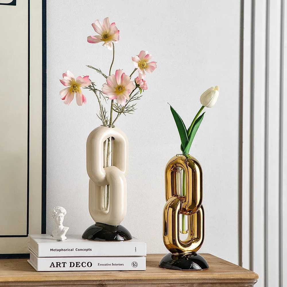 Chain-shaped Vase Luxury Home Decor Modern Style Bedroom Ornaments Minimst Design Ceramic Vases Decorative Flowerpot Crafts Y241227