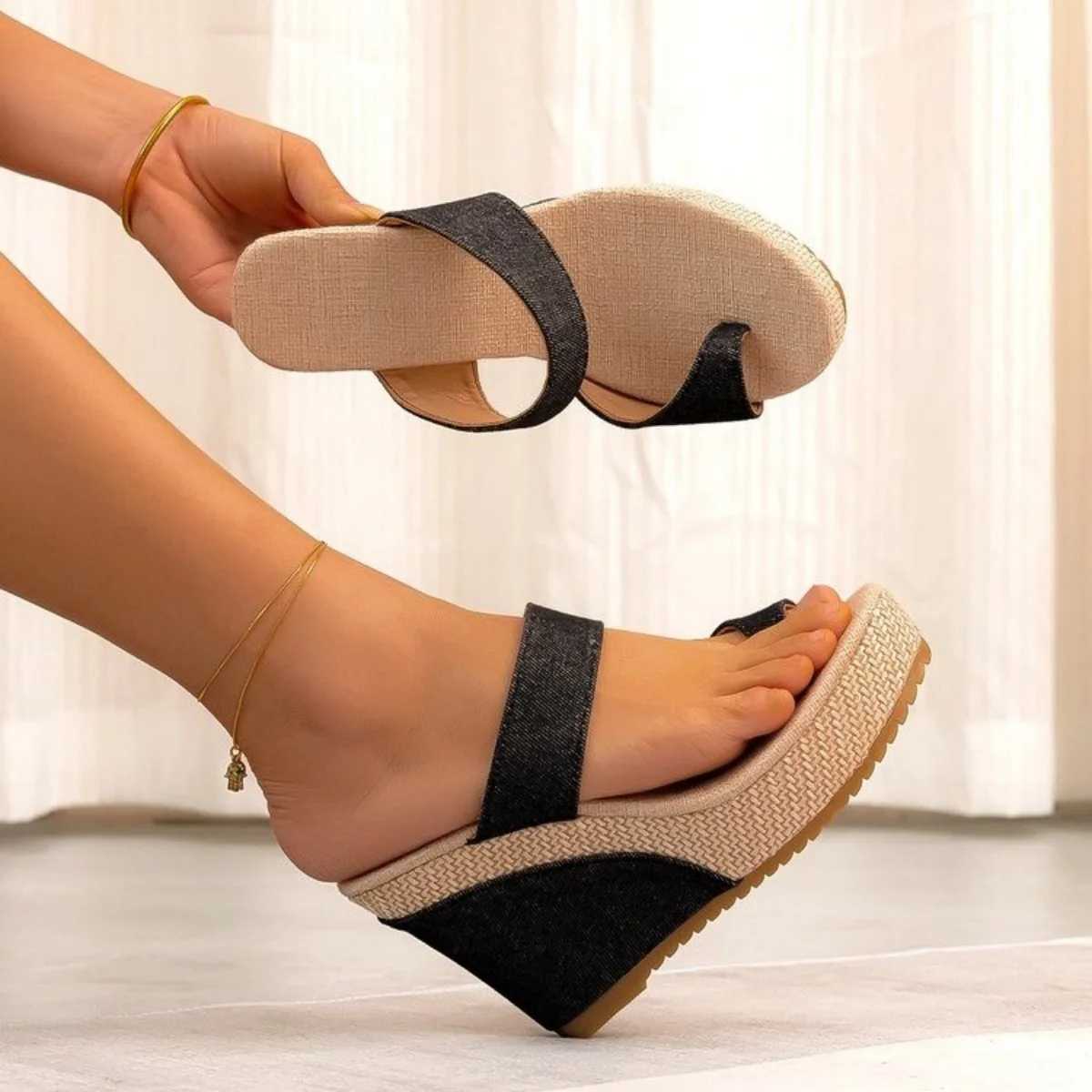 High Quality Summer Platform Sandals Shoes for Women Ankle Wedges Sandals Denim Comfortable Thick Sole Heels Women Sandalias T241227