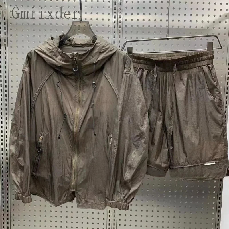 Summer Shorts Suit Casual Thin Hooded Sun Protection Suit Threequarter Pants Set Twopiece Trendy Slim Handsome Men Urban 241226