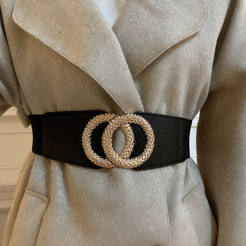 Fashion PU Leather Elastic Wide Belts For Women Stretch Thick Waist Dress Plus Size Straps 241225