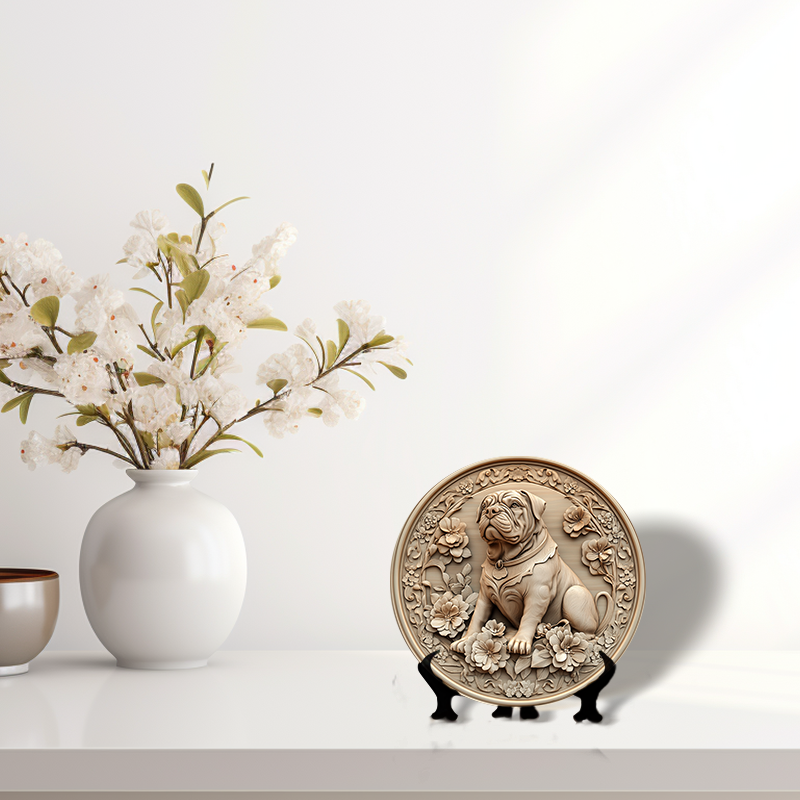 Customizable English Bulldog Aluminum Pet Ornament - Circular Decorative Painting, Perfect Pet Souvenir Tombstone for Christmas