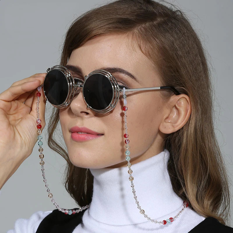 10pcs Glass Crystal Beaded Women Girl Reading Spectacle Sunglasses Eyeglasses Cord Chain Glasses Anti Slip Holder C051 241226