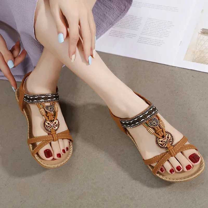 High Quality Rimocy Summer Women Bohemian Sandals Crystal Foam Non-slip Sandals Women Elastic Band Strap Low Heels Rome Shoes Sandals T241227