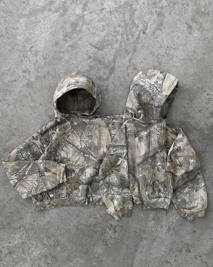 American Retro Camo Zip Hoodie Y2K Clothes Mens Womens Hip Hop Punk Rock Casual Jacket Oversized Hoodie Sweatshirt 241224