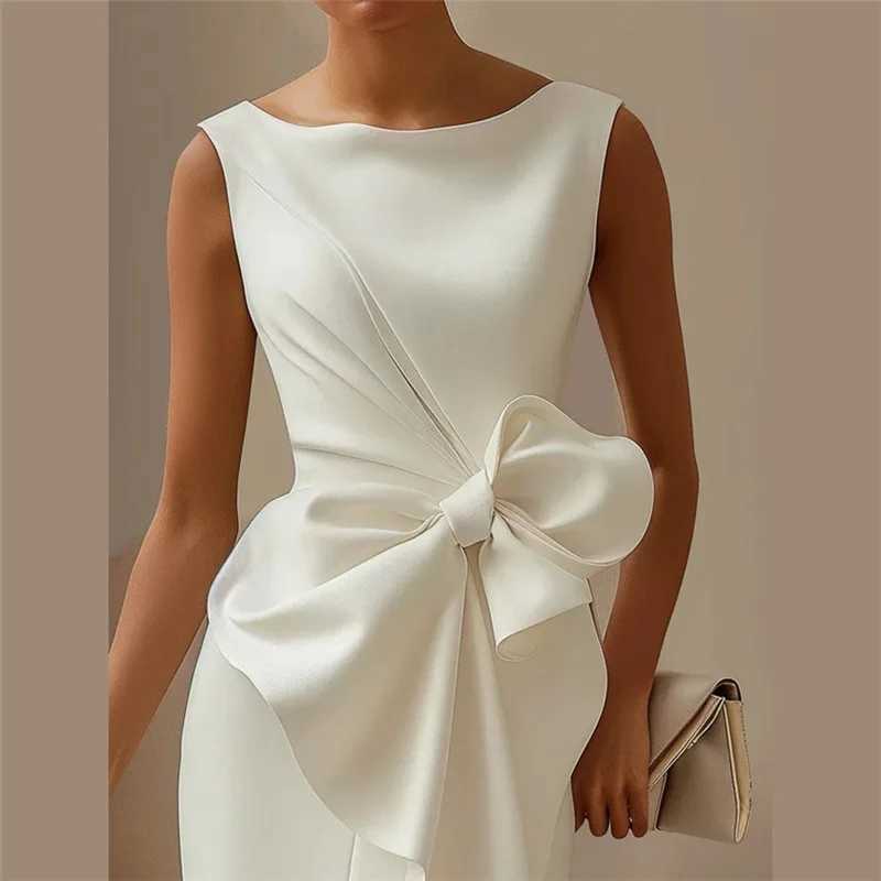 Commuting strapless bow Midi dress for women fashionable ultra-thin pull-out party dress summer casual womens 2025 solid color dress X241226