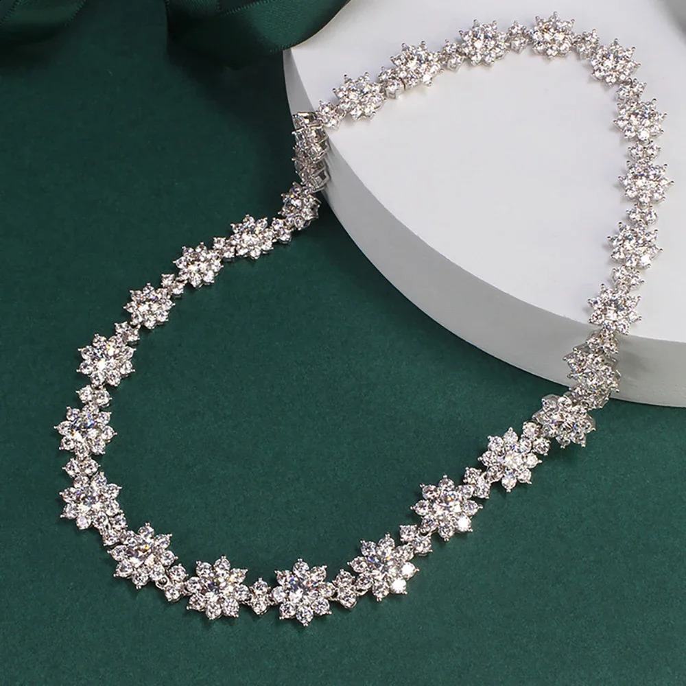 Flower Full Diamond Necklaces with Gra Certificate 925 Silver Neckchain for Women Bride Wedding y Jewelry Set 241226