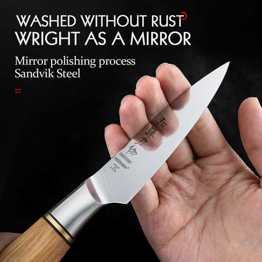 Henan Master Series 3.5-inch 14C28N steel flat blade kitchen knife with olive wood handle for peeling fruits and potatoes Y241227