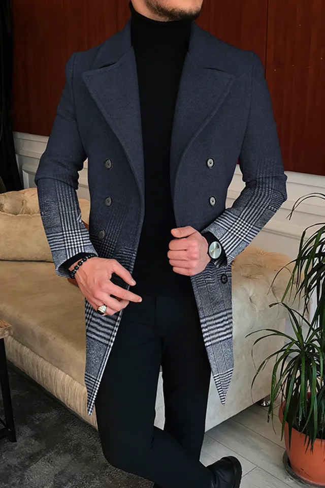 Fashion Mens Personalized Autumn Long Coat Printed Button Lapel Business Winter Jacket Casual Nylon Oversized Top 241220