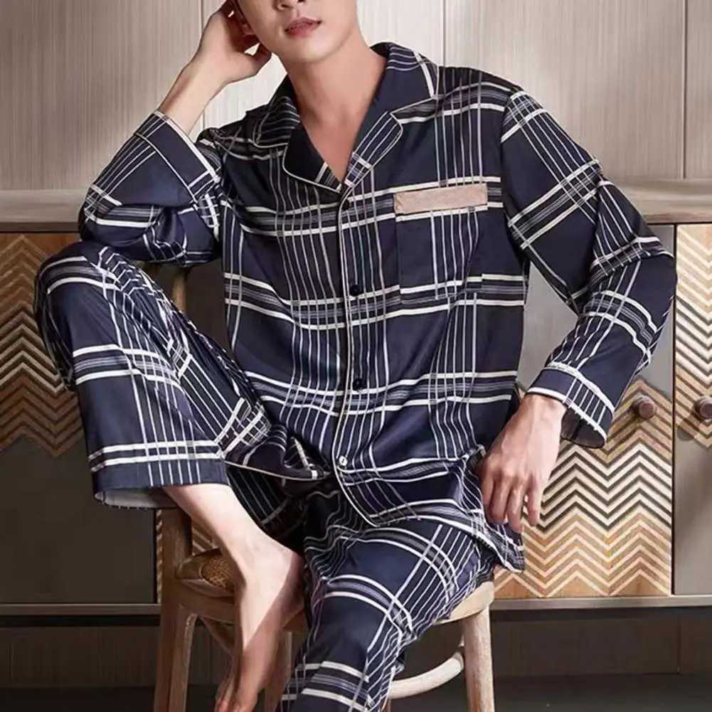 2 Pcs/Set Fall Winter Men Pajamas Set Striped Color Turn-down Collar Men Loungewear Single-breasted Elastic Waist Male HomewearXJ241227