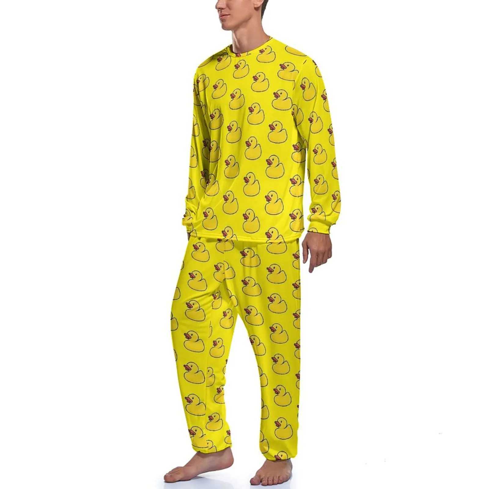 Rubber Ducks in Yellow Pajamas Spring 2 Pieces Cool Pajama Sets Man Long-Sleeve Room Graphic Home SuitXJ241227