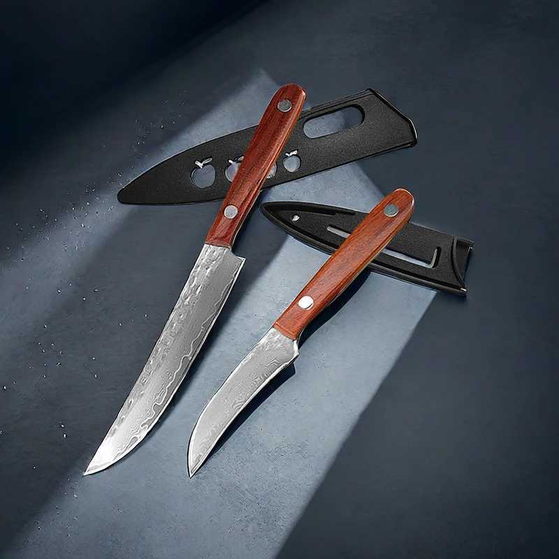 Damascus Steel Kitchen Utility Knives Boning Meat Cleaver Chef Knife Barbecue Steak Sushi Cutter Fruit Paring Tools with Sheath Y241227