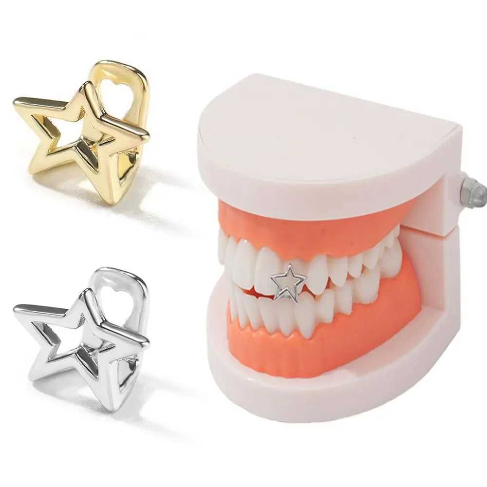 Copper Hip Hop Teeth Grill Silver Color Gold Color Single Clips Grill Punk Irregular Hollow Pentagram Star Top Bottom Grill W241227