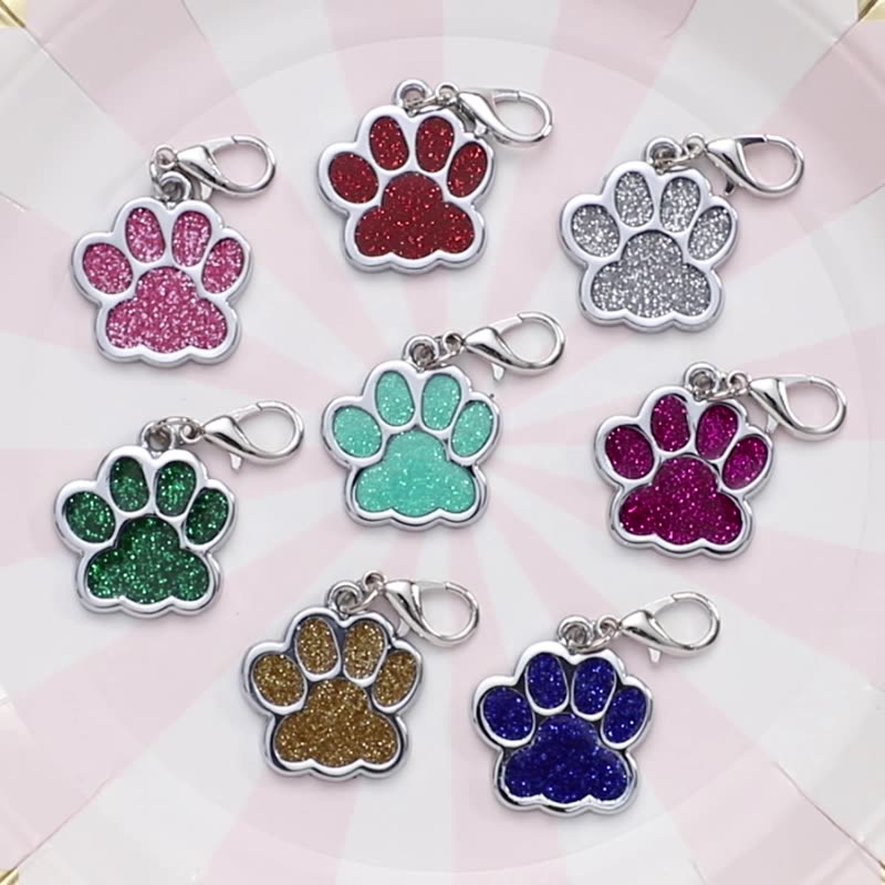 Metal Zinc Alloy Identity Cards Glitter Powder Feet Anti Loss Tags Cat And Dog Pendants Necklaces Decorative Pet Supplies YLE547