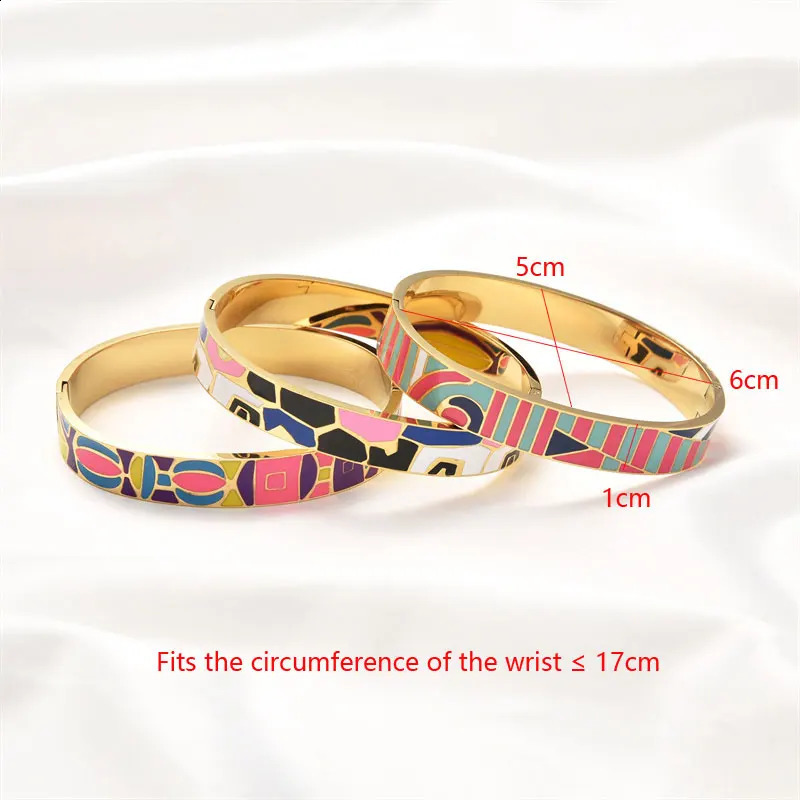 FYSARA Top Selling Fashion Stainless Steel Open Bangle For Women Gold Geometric Colorful Enamel Painted Bracelet Wedding Jewelry 241227