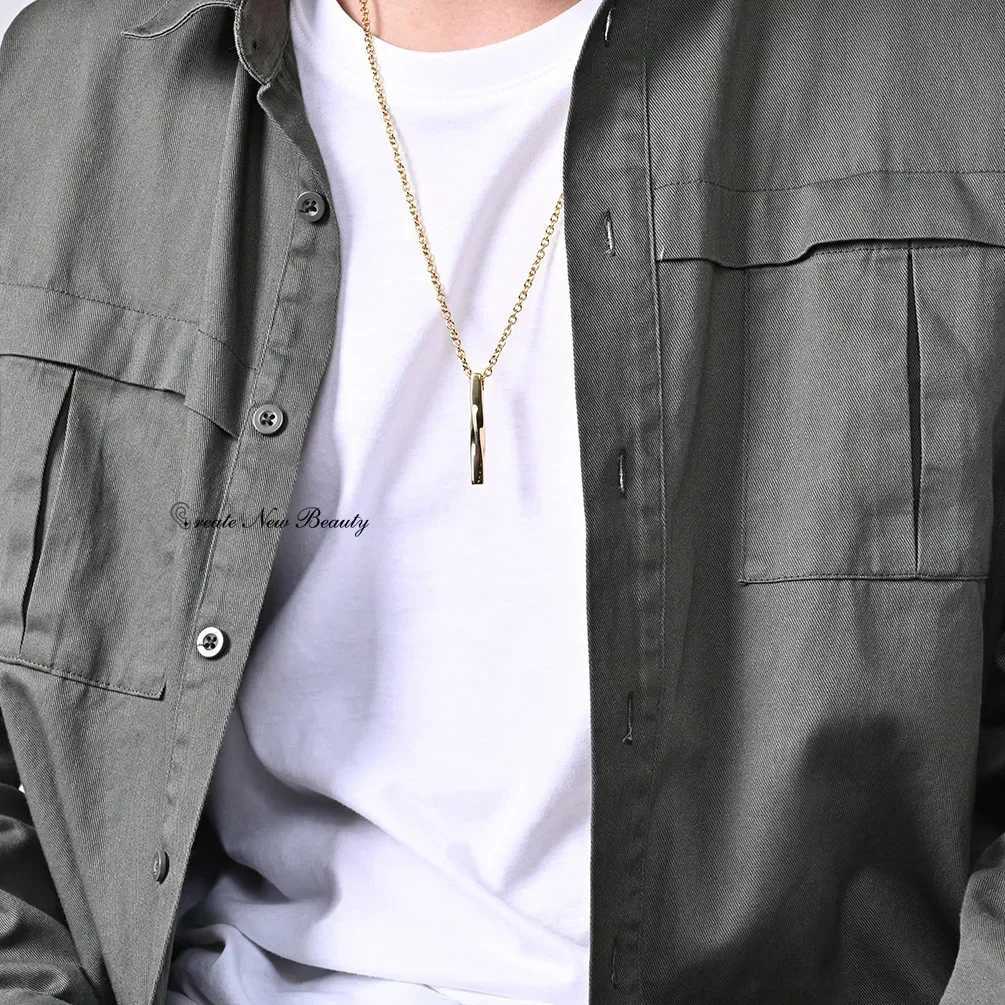 Rectangle Pendant Necklace Fashion Geometric Titanium Steel Hip Hop Tren Spiral Straight Chain Vintage Men Jewelry GiftXJ241227