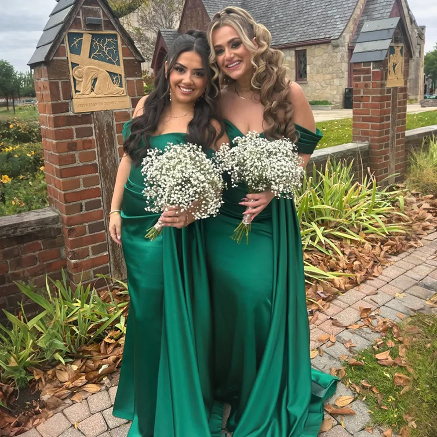 Hunter Green Bridesmaid Dresses Off Shoulder Sweetheart Neckline Maid of Honor Dress Pleated Bride Gowns for Beautiful African Black Women Girls Marri