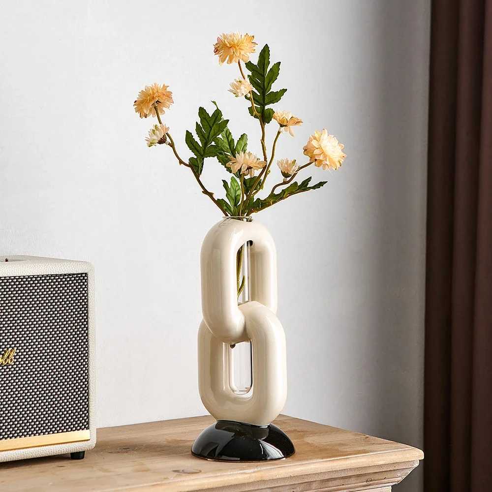 Chain-shaped Vase Luxury Home Decor Modern Style Bedroom Ornaments Minimst Design Ceramic Vases Decorative Flowerpot Crafts Y241227