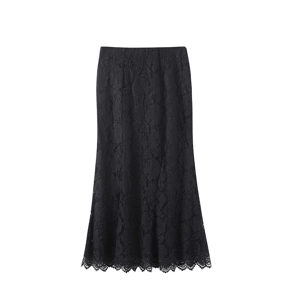 D1002 skirt lace fishtail skirt high-end black hip skirt high waist slim long skirt