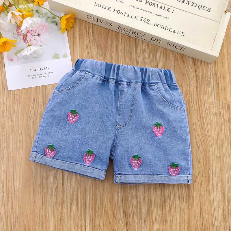 toddler shorts Girls denim shorts Girls Embroidered Jeans Shorts Summer 1-5 Childrens Korean Thin Shorts W241227