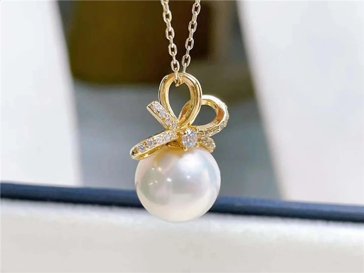 orgeous AA 10-9mm South sea 18K gold-plated bow style pearl pendant earring set 241226
