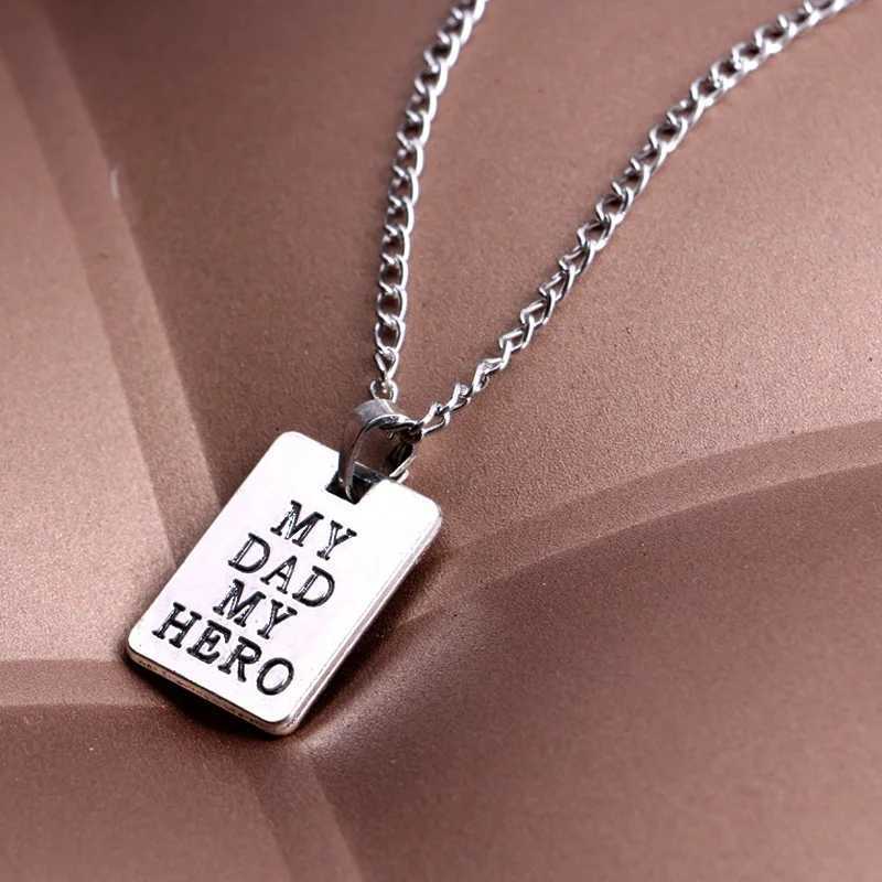 1pc Fashion Accories my Father My Hero Letter Pendant Chain Plate Silver Color Necklace Family Necklace Gift ManXJ241227