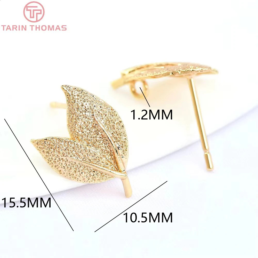 241710PCS Leaf 10.5x15.5MM Gold Color Brass Tree Leaf Leaves Stud Earrings Pins High Quality Jewelry Findings Accessories 241227