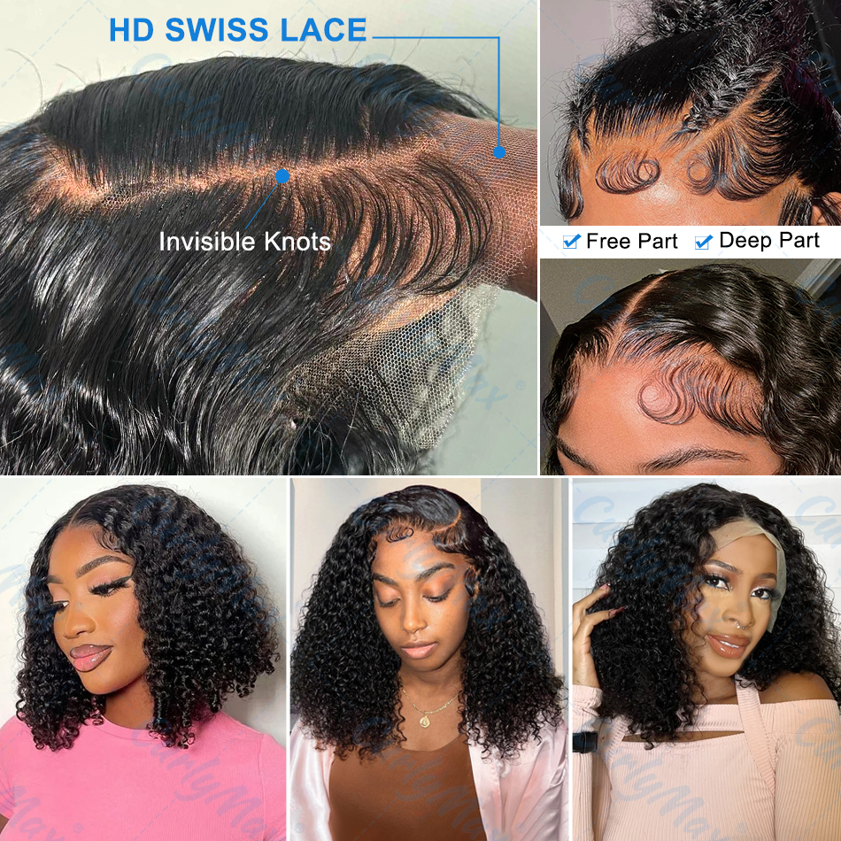 Brazilian Short Bob 13X4 Frontal Human Hair Wigs Deep Wave 13X6 HD Transparent Lace Front Curly 5X5 Closure Wig For Women