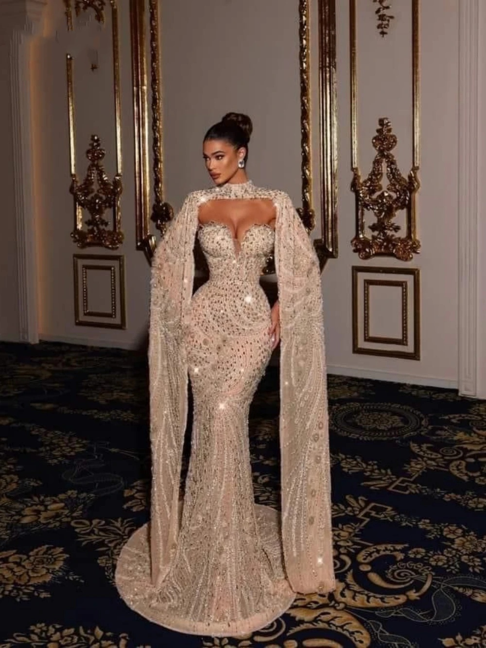 Gorgeous Evening Dresses For Women Sweetheart Neck Sleeveless Jacket Gown Sequins Crystal Sweep Train Customized Dress Party 0220