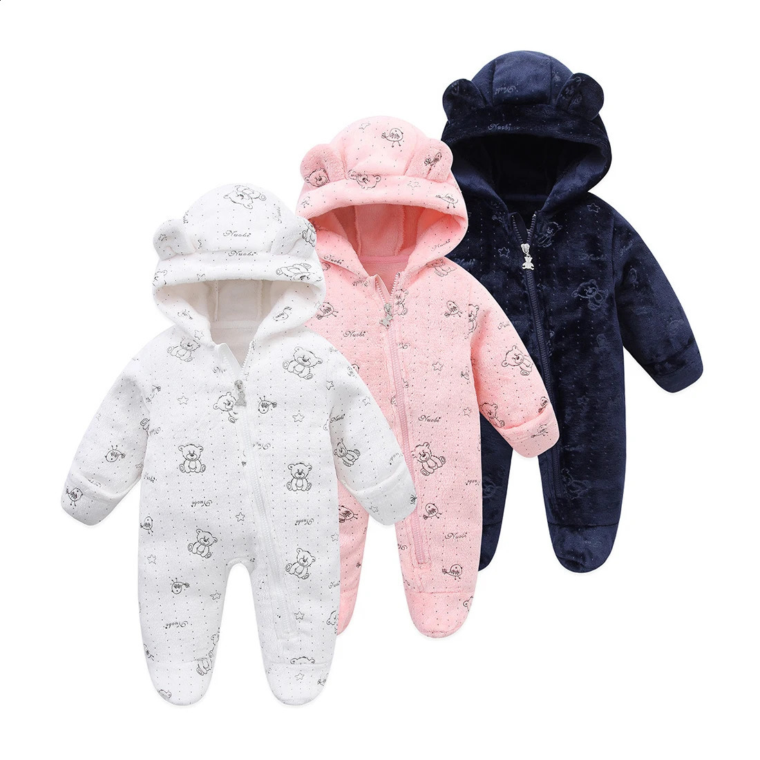 Autumn Toddler Clothing Female Baby Warm Hooded Romper Male Baby Cartoon Printing Jumpsuit 0-12 Months Baby Flannel Jumpsuit 241226