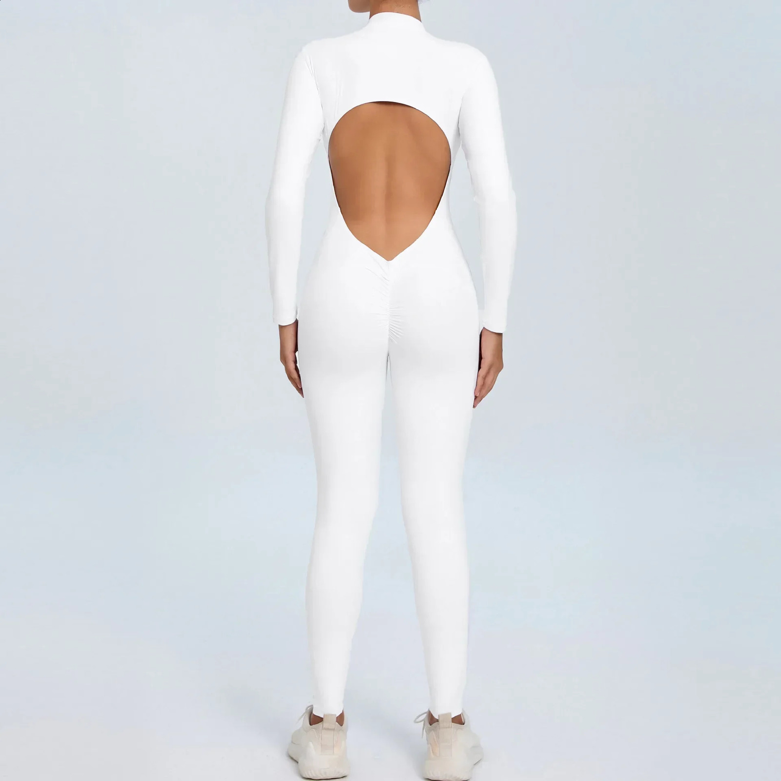 Fashion Hollow Backless Sport Jumpsuit Womens Tracksuit Long Sleeve Zipper Fitness Overalls Gym Set Workout Clothing 241224
