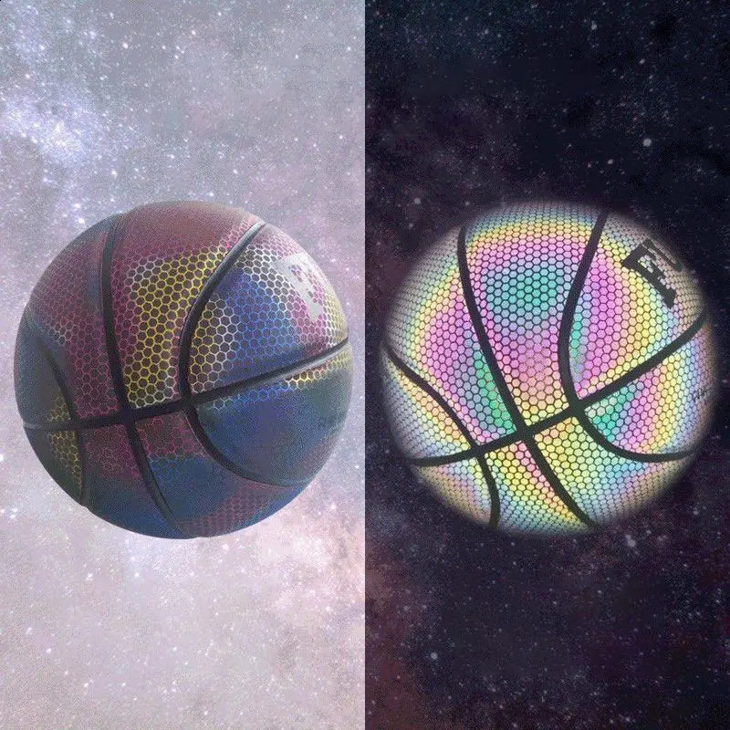 Holographic Reflective Basketball Ball Size 7 PU Bascket Woman Man Sports Luminous Indoor Outdoor Professional Training Balls 241226
